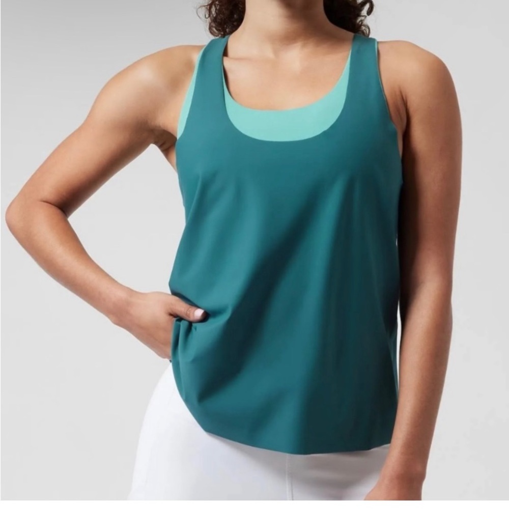 Athleta Teal Double-Layer Racerback Tank with Mint Inset